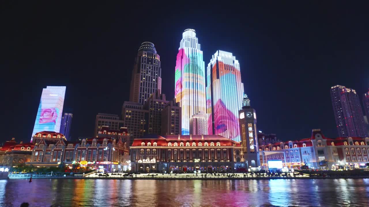 天津津湾广场城市风光夜景视频素材画面1