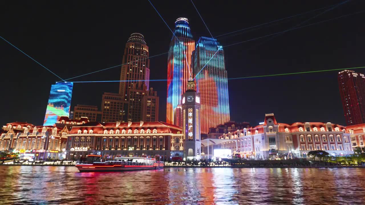 天津津湾广场城市风光夜景视频素材画面1