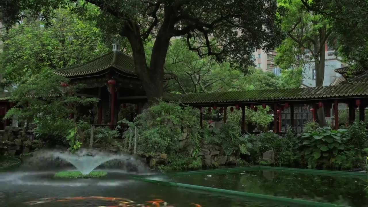 广东四大名园清晖园屋檐窗花门厅中近景特写视频素材画面1