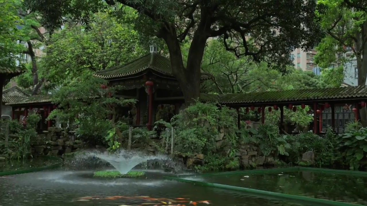 广东四大名园清晖园屋檐窗花门厅中近景特写视频素材画面3