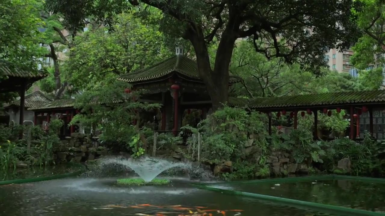 广东四大名园清晖园屋檐窗花门厅中近景特写视频素材画面4