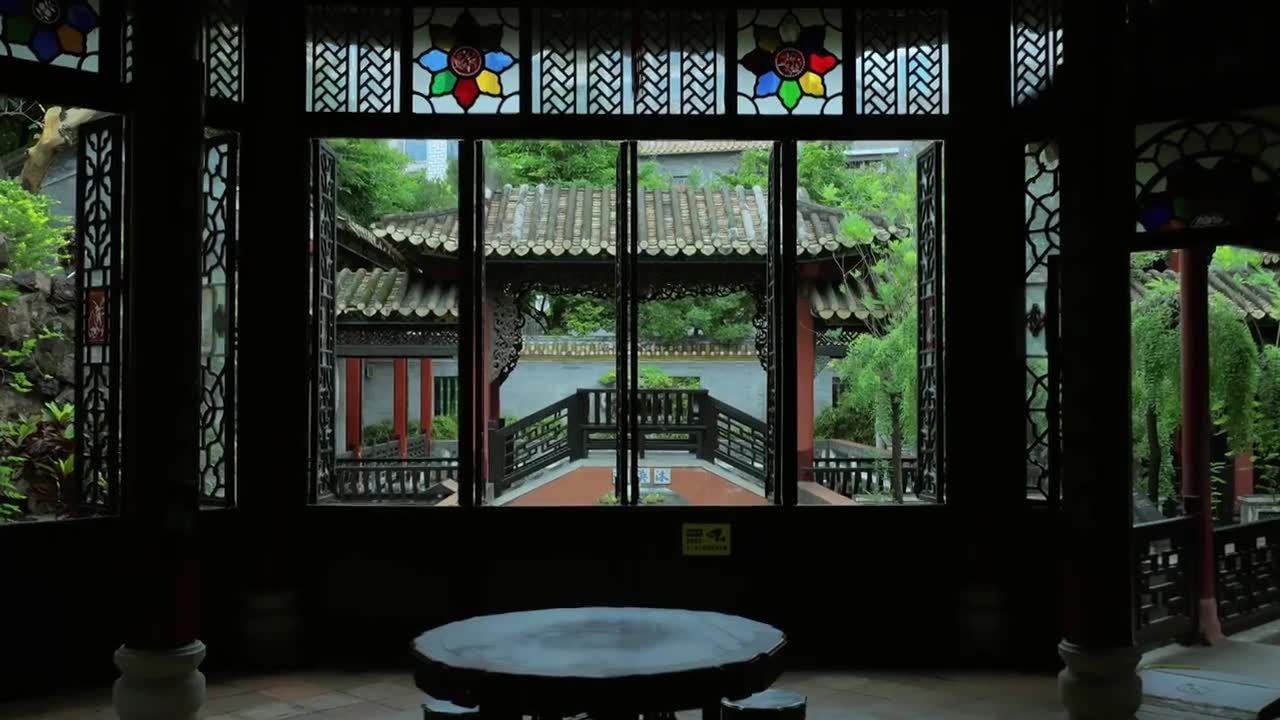 广东四大名园清晖园屋檐窗花门厅中近景特写视频素材画面1