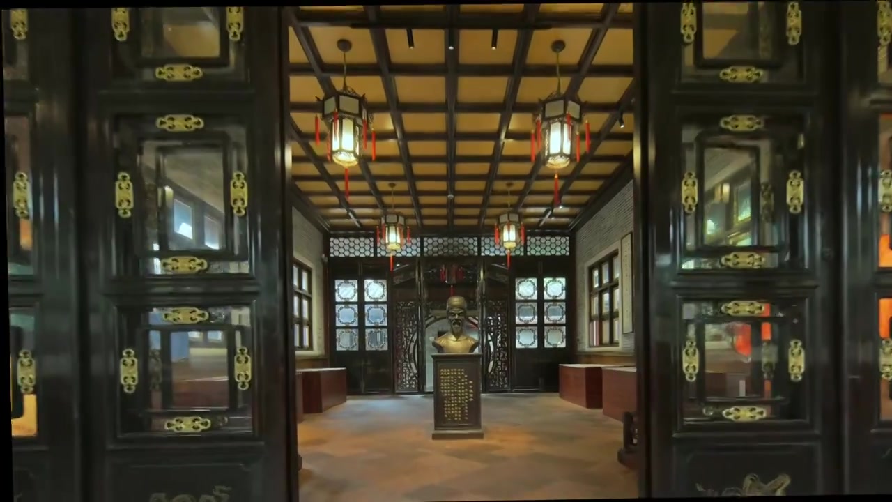 广东四大名园清晖园屋檐窗花门厅中近景特写视频素材画面4