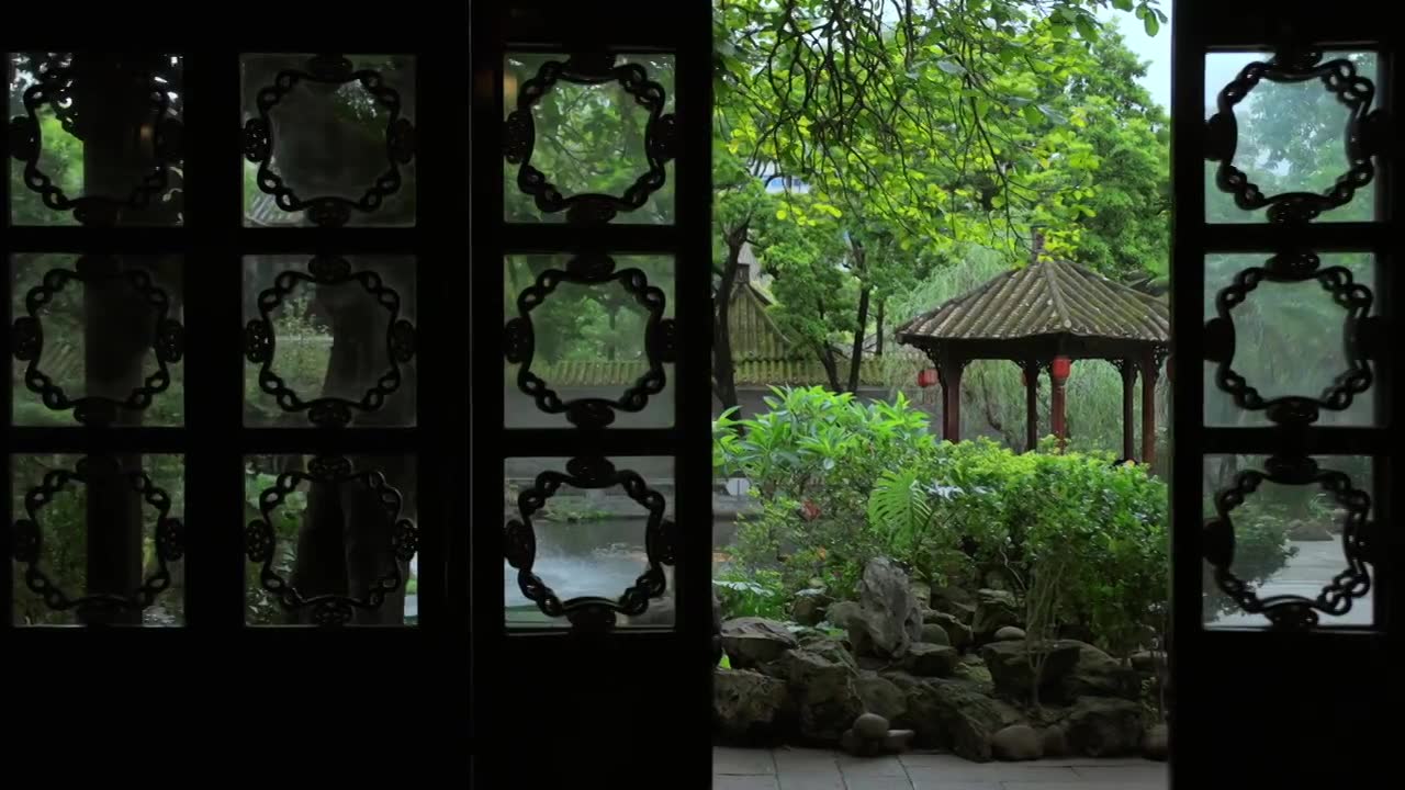 广东四大名园清晖园屋檐窗花门厅中近景特写视频素材画面1