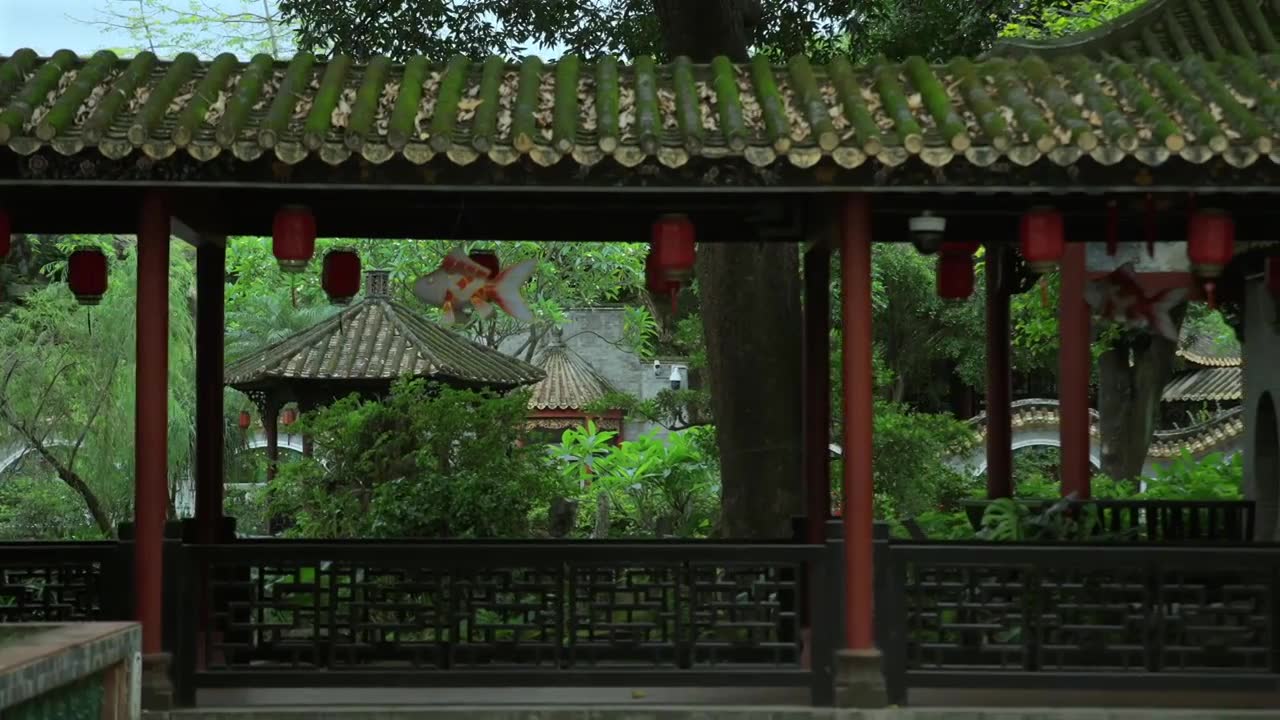 广东四大名园清晖园屋檐窗花门厅中近景特写视频素材画面1