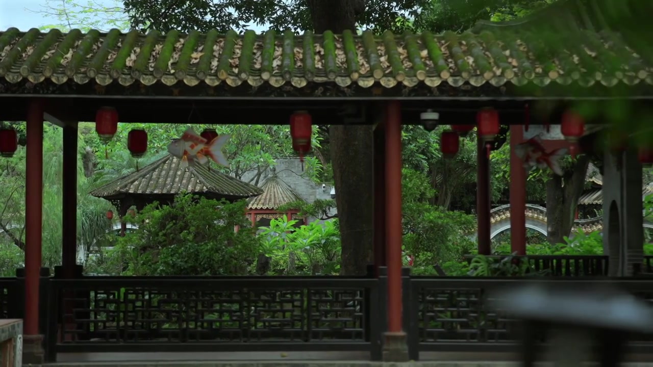 广东四大名园清晖园屋檐窗花门厅中近景特写视频素材画面3
