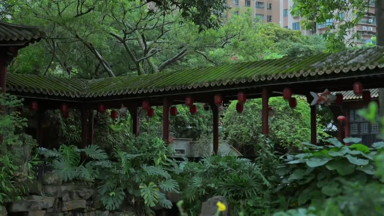 广东四大名园清晖园屋檐窗花门厅中近景特写视频素材画面1