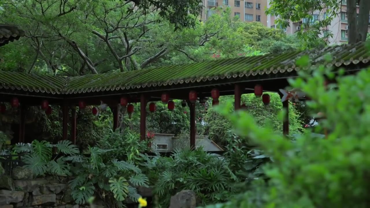 广东四大名园清晖园屋檐窗花门厅中近景特写视频素材画面4