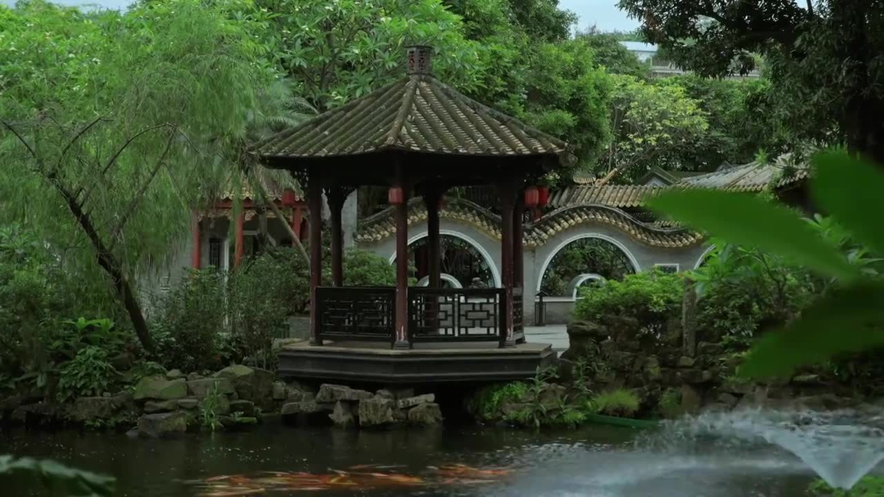 广东四大名园清晖园屋檐窗花门厅中近景特写视频素材画面1