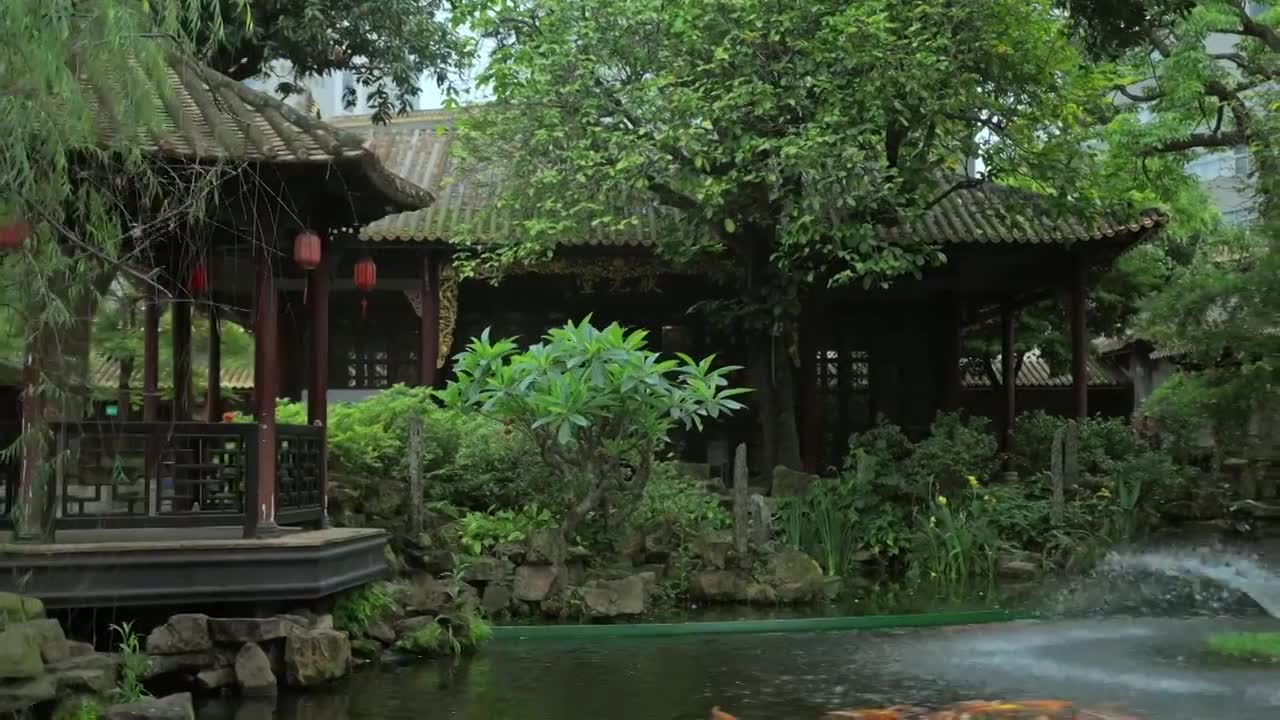 广东四大名园清晖园屋檐窗花门厅中近景特写视频素材画面1