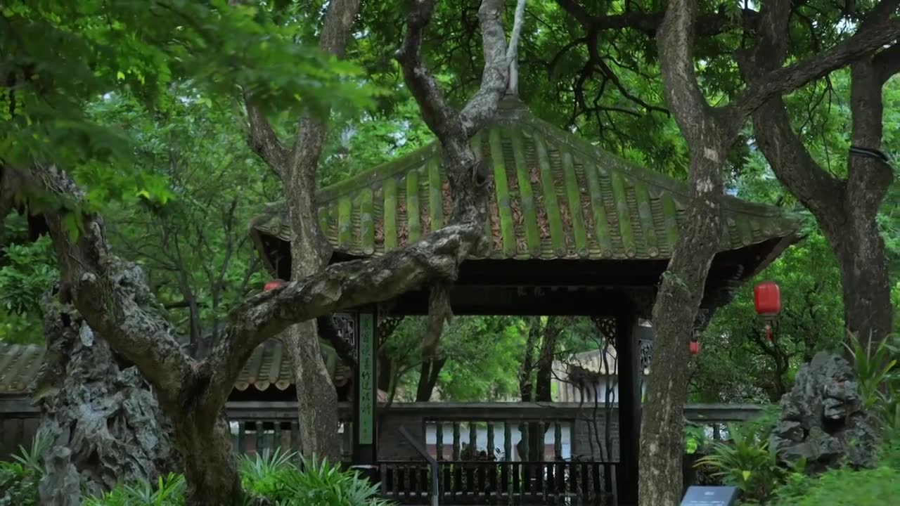 广东四大名园清晖园屋檐窗花门厅中近景特写视频素材画面1