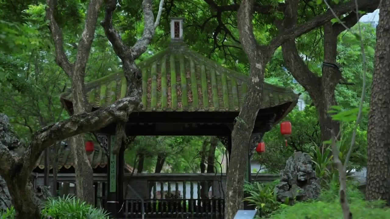 广东四大名园清晖园屋檐窗花门厅中近景特写视频素材画面4