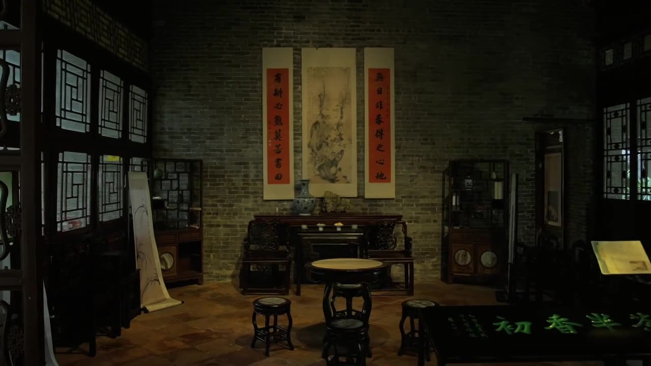 广东四大名园清晖园屋檐窗花门厅中近景特写视频素材画面1