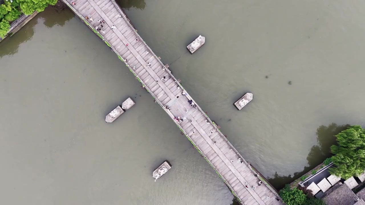 浙江杭州京杭大运河拱宸桥航拍视频素材画面3