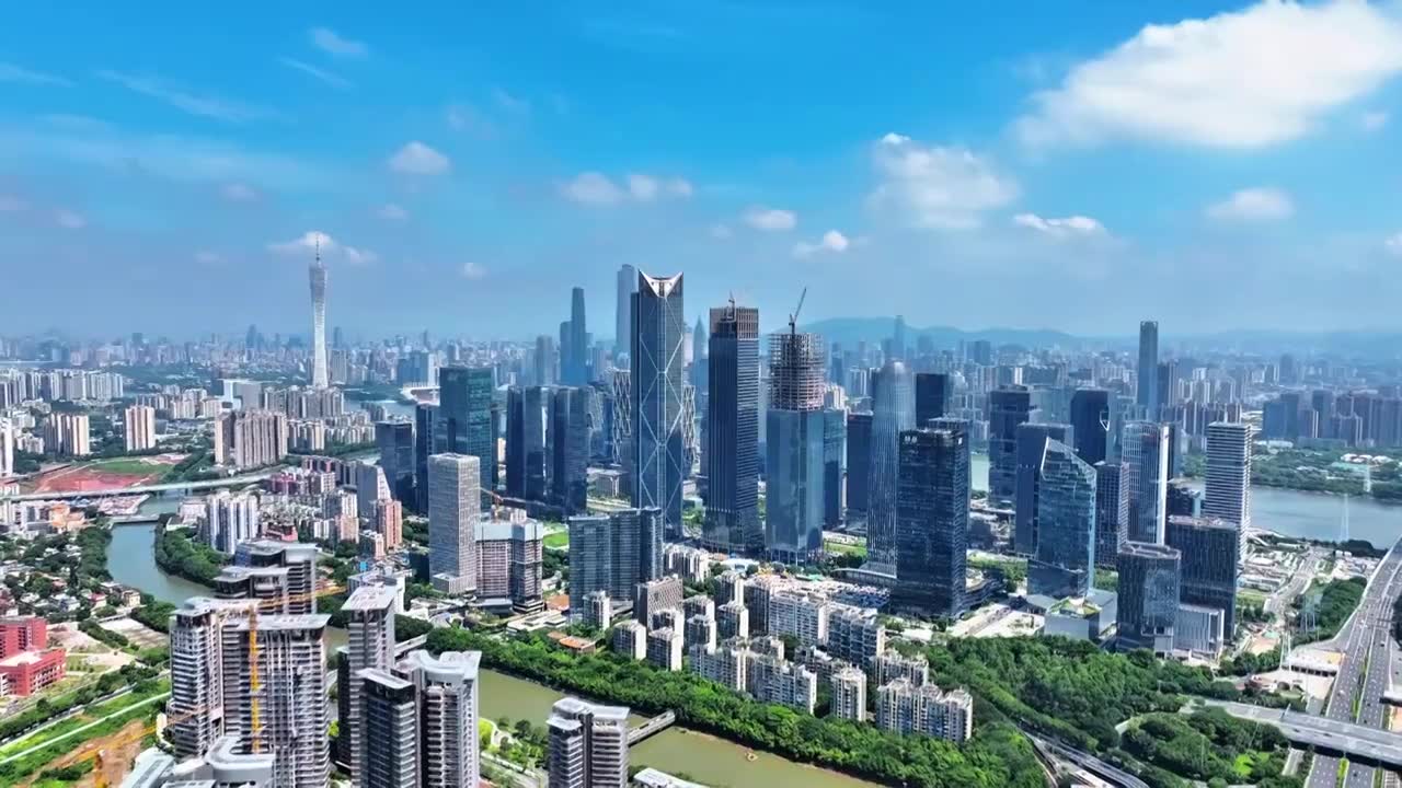 广州天际线航拍视频素材画面1