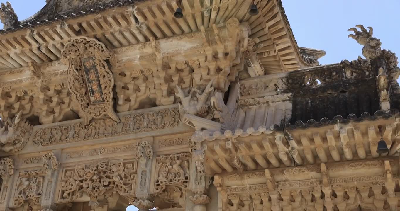 合集-山西五台山龙泉寺古建筑石雕艺术视频素材画面4
