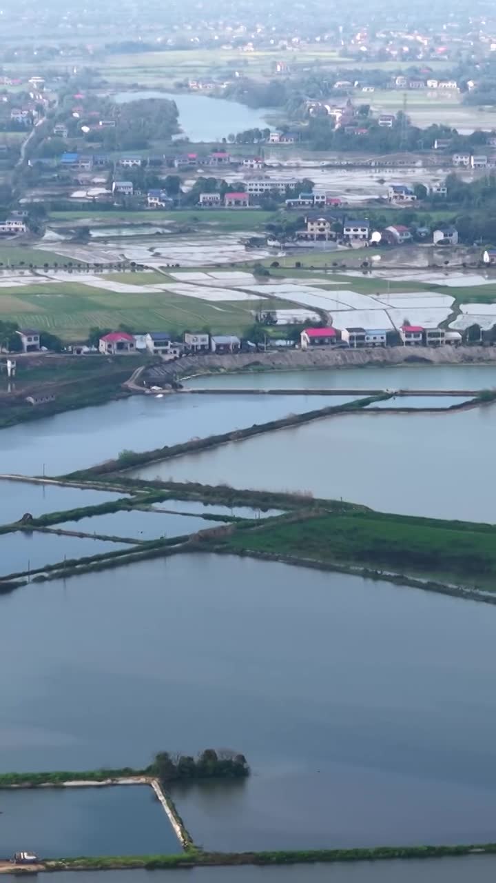 航拍湖南益阳来仪湖国家湿地公园及田野视频素材画面1