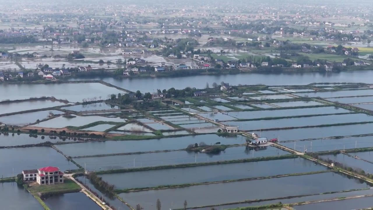 航拍湖南益阳来仪湖国家湿地公园及田野视频素材画面3