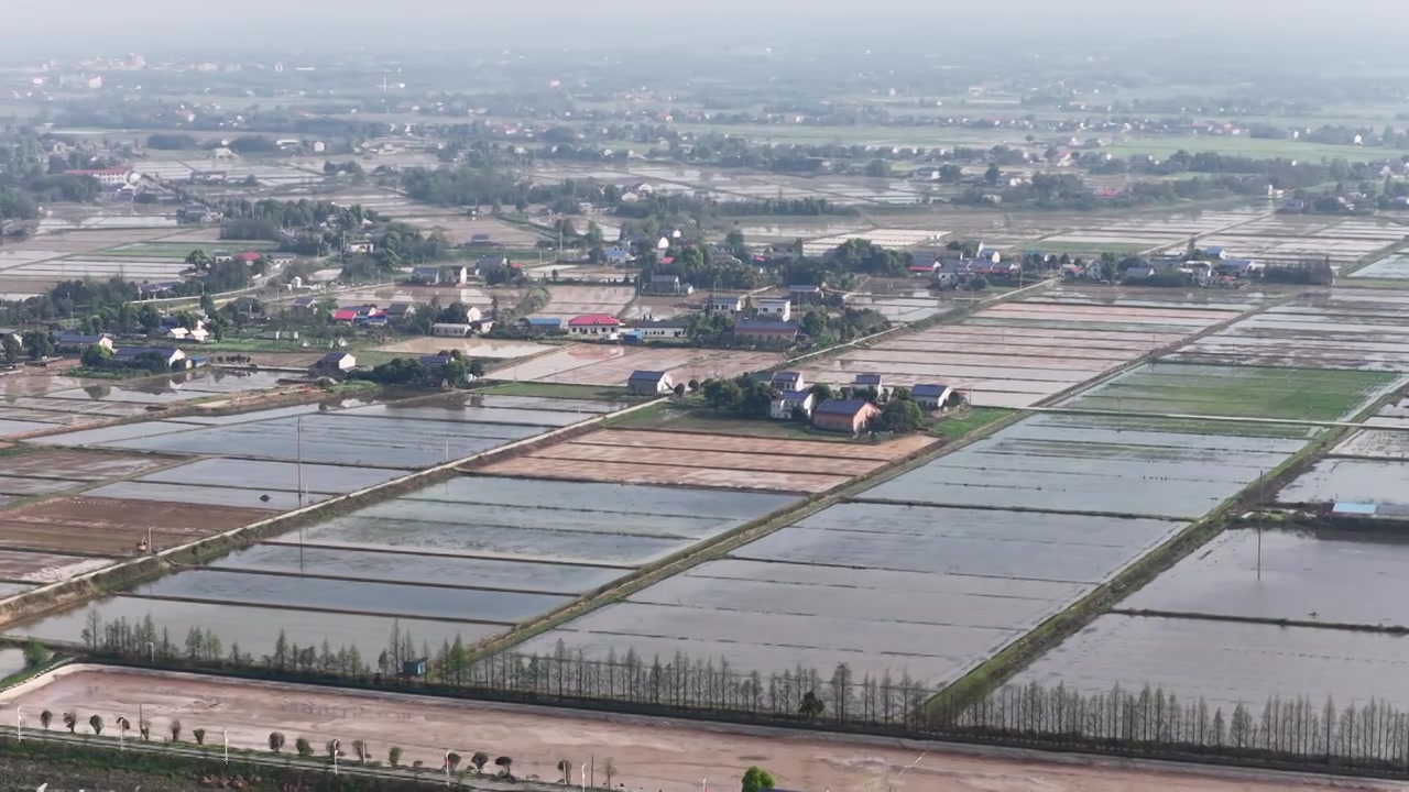 航拍湖南益阳来仪湖国家湿地公园及田野视频素材画面3