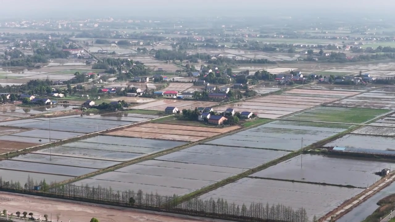 航拍湖南益阳来仪湖国家湿地公园及田野视频素材画面4