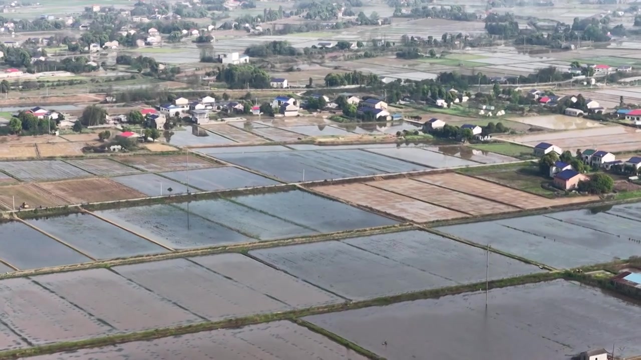 航拍湖南益阳来仪湖国家湿地公园及田野视频素材画面3