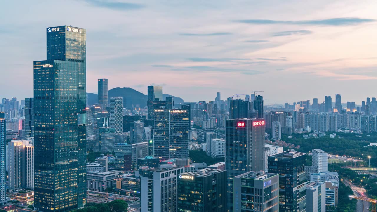 深圳南山后海深圳湾科技园傍晚夜景8k延时视频素材画面1