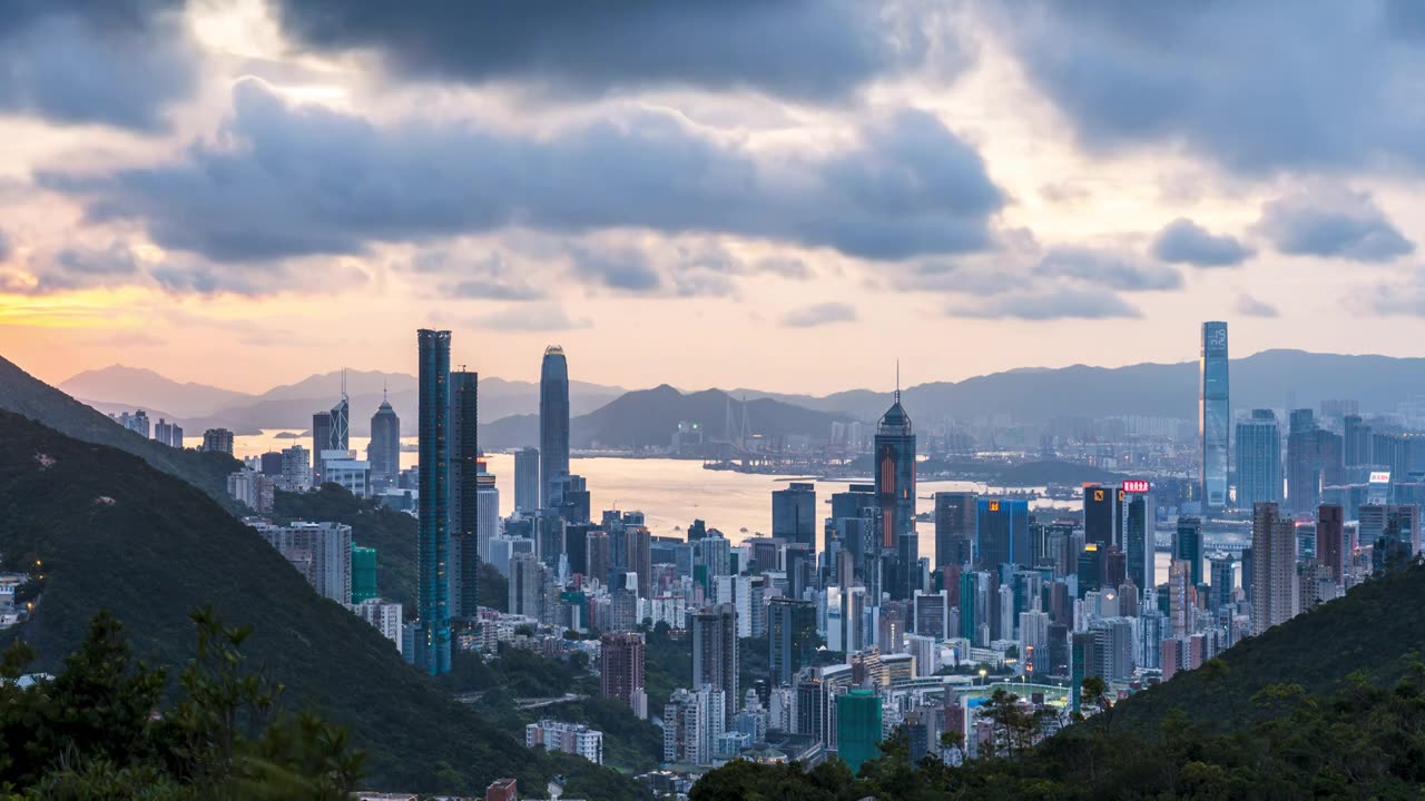 香港城市日转夜延时视频素材画面1