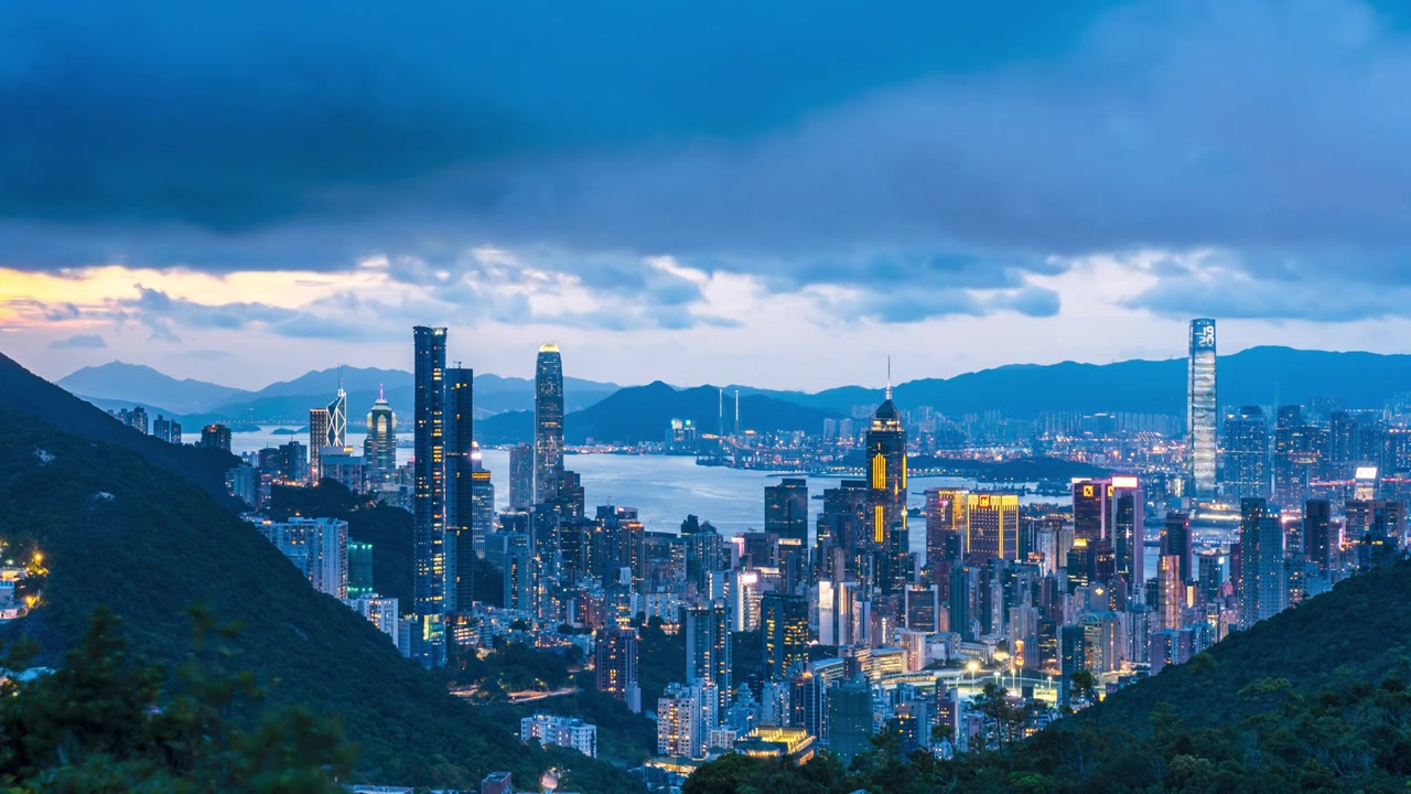 香港城市日转夜延时视频素材画面3