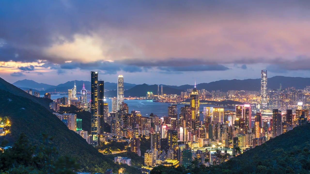 香港城市日转夜延时视频素材画面4