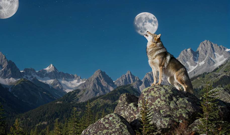 狼嚎月夜苍茫山视频素材画面1