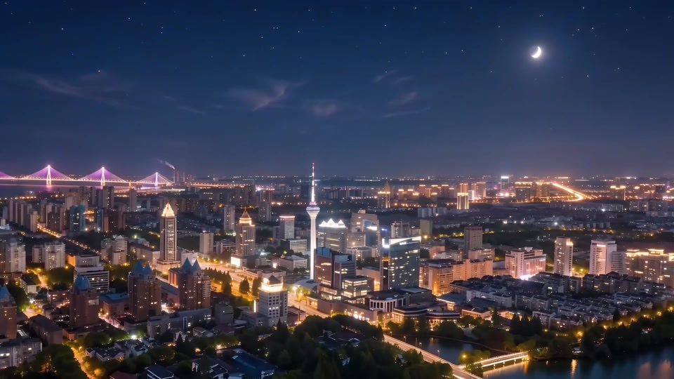 南通夜景航拍延时摄影视频素材画面2