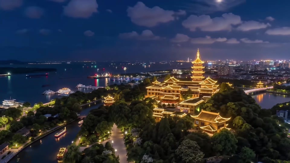 南通夜景航拍延时摄影视频素材画面3