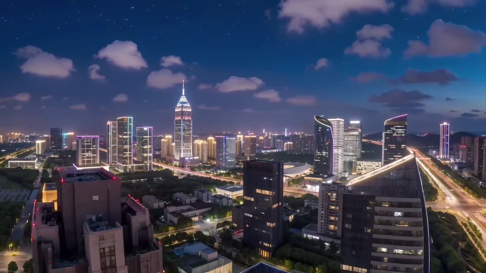 南通夜景航拍延时摄影视频素材画面1