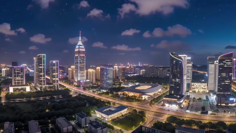 南通夜景航拍延时摄影视频素材画面2