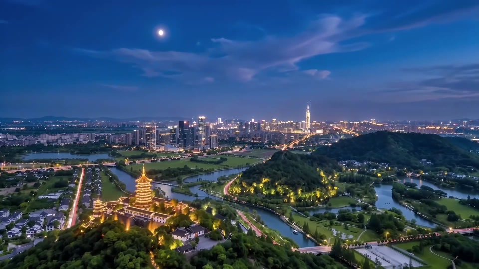 南通夜景航拍延时摄影视频素材画面4