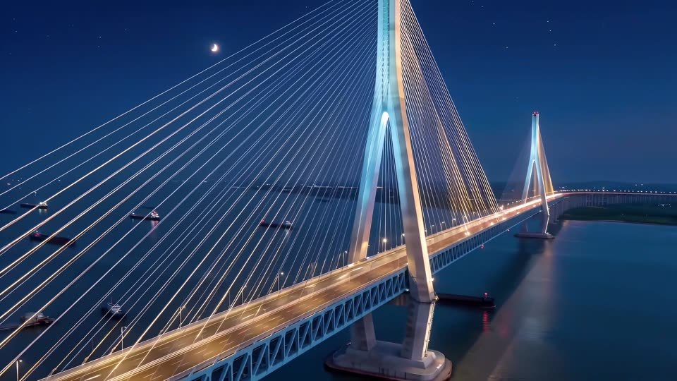 南通夜景航拍延时摄影视频素材画面1