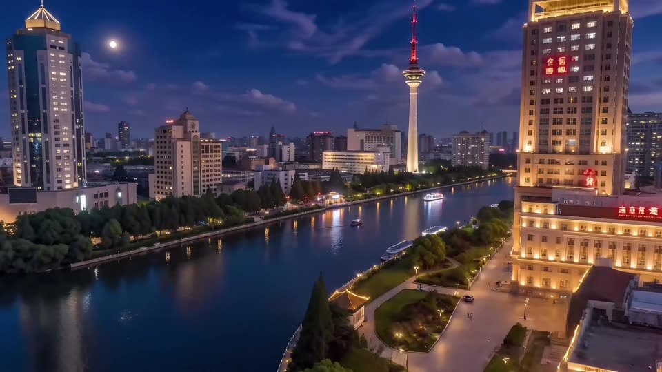 南通夜景航拍延时摄影视频素材画面1