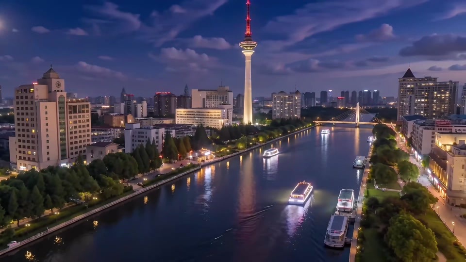 南通夜景航拍延时摄影视频素材画面2