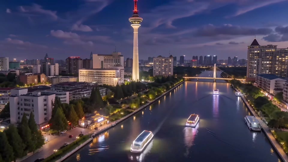 南通夜景航拍延时摄影视频素材画面3