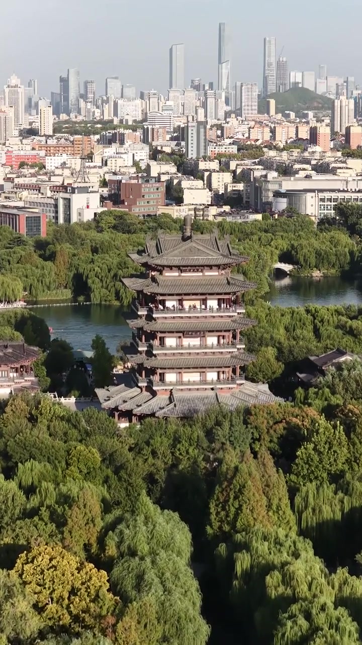 航拍济南大明湖视频素材画面3