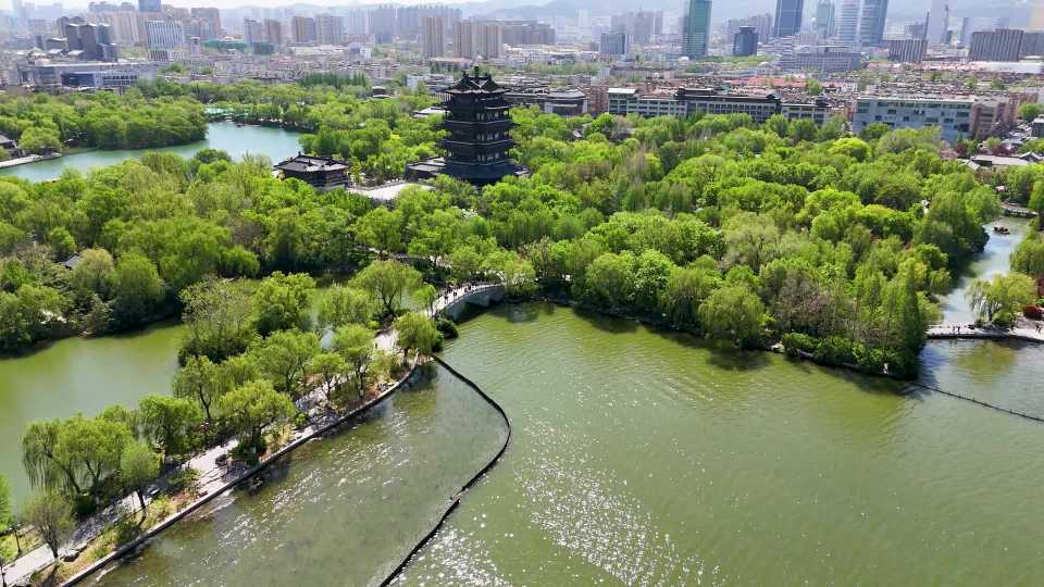 济南 大明湖 航拍视频素材画面4