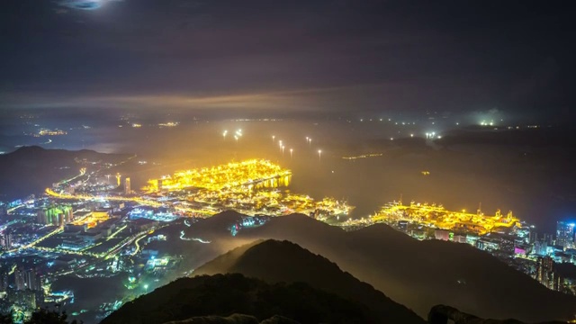 中国广东深圳盐田夜景城市风光 延时摄影 4K解析度视频素材