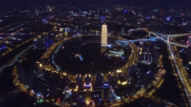 郑州城市天际线夜景航拍视频素材