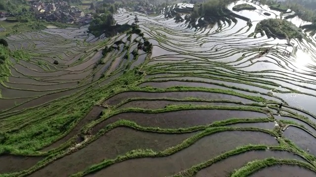 浙江云和梯田日出航拍视频素材