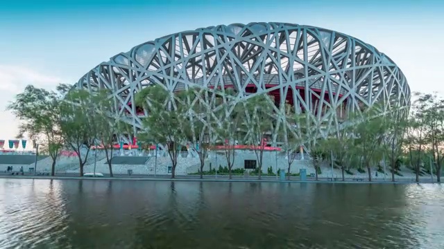 鸟巢延时摄影日转夜视频素材画面1
