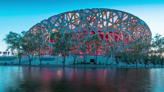 鸟巢延时摄影日转夜视频素材画面4