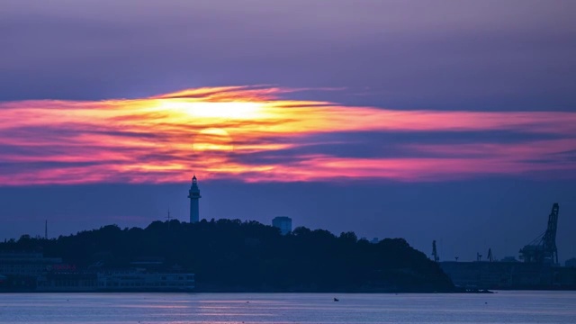 烟台山景区灯塔日落延时素材视频素材