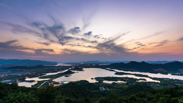 杭州萧山湘湖景区日转夜延时摄影视频素材