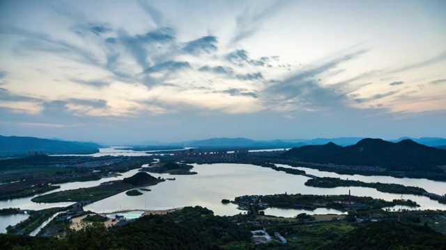 杭州萧山湘湖景区日转夜延时摄影视频素材