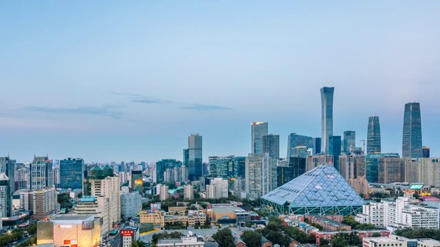 中国北京CBD高楼建筑群日转夜延时摄影视频素材